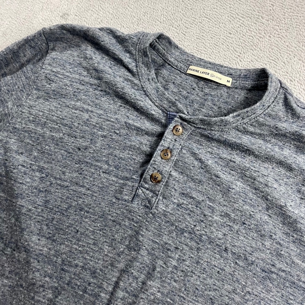 Marine Layer Re-Spun Henley Shirt Mens Medium Blue Heather Long Sleeve